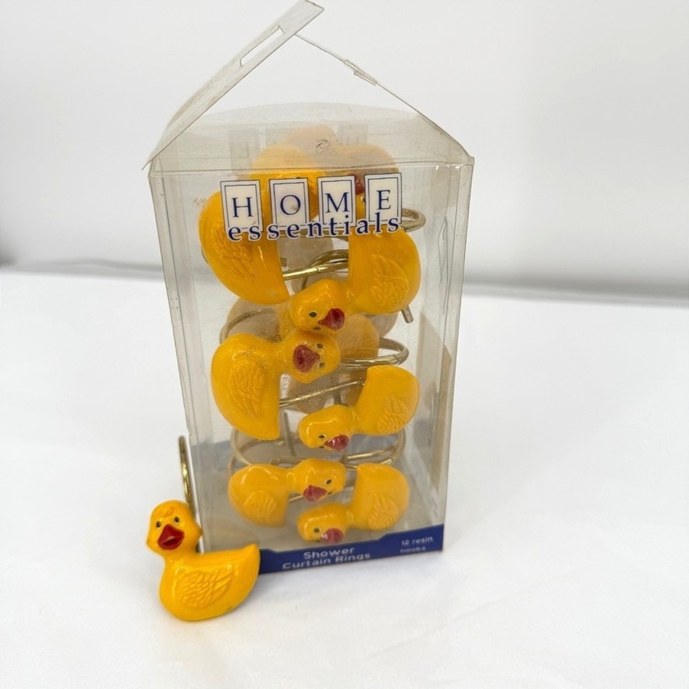 Home Essentials VTG Shower Curtain Rings Rubber Ducky Resin Yellow Bathroom 12pc